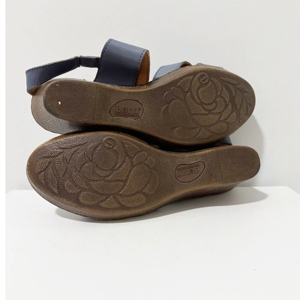 Born Slate Blue Leather Wedge Sandals